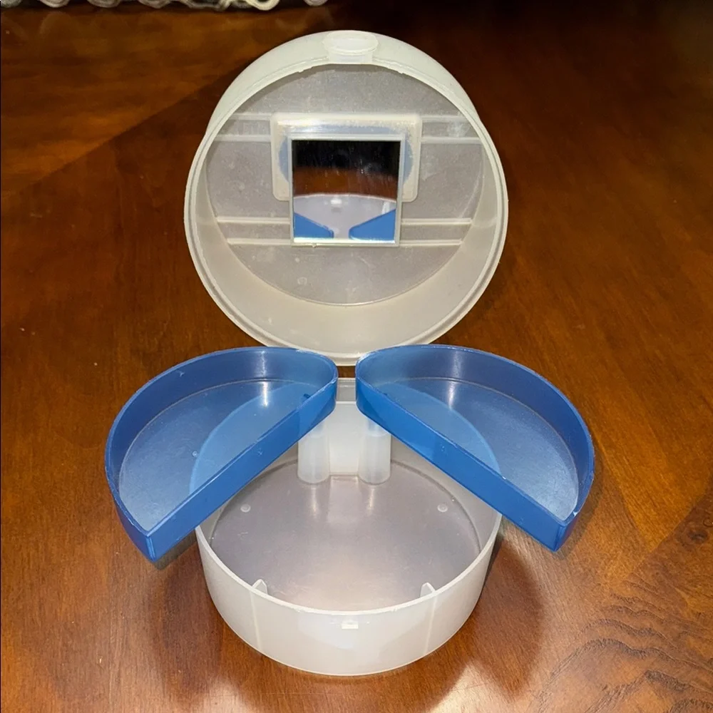 Round White and Blue Storage Organizer